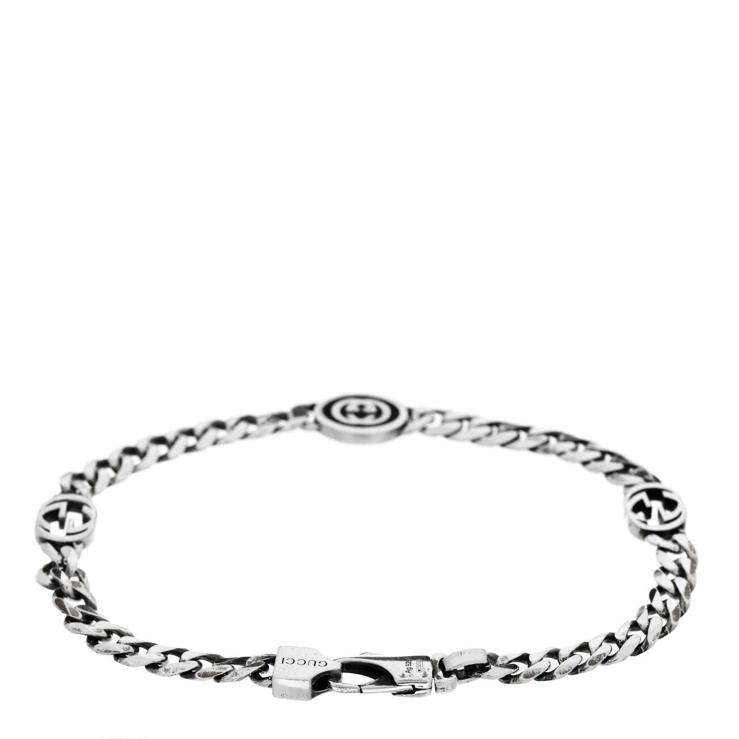 Sterling Silver Enamel Interlocking G Curb Chain Bracelet Black