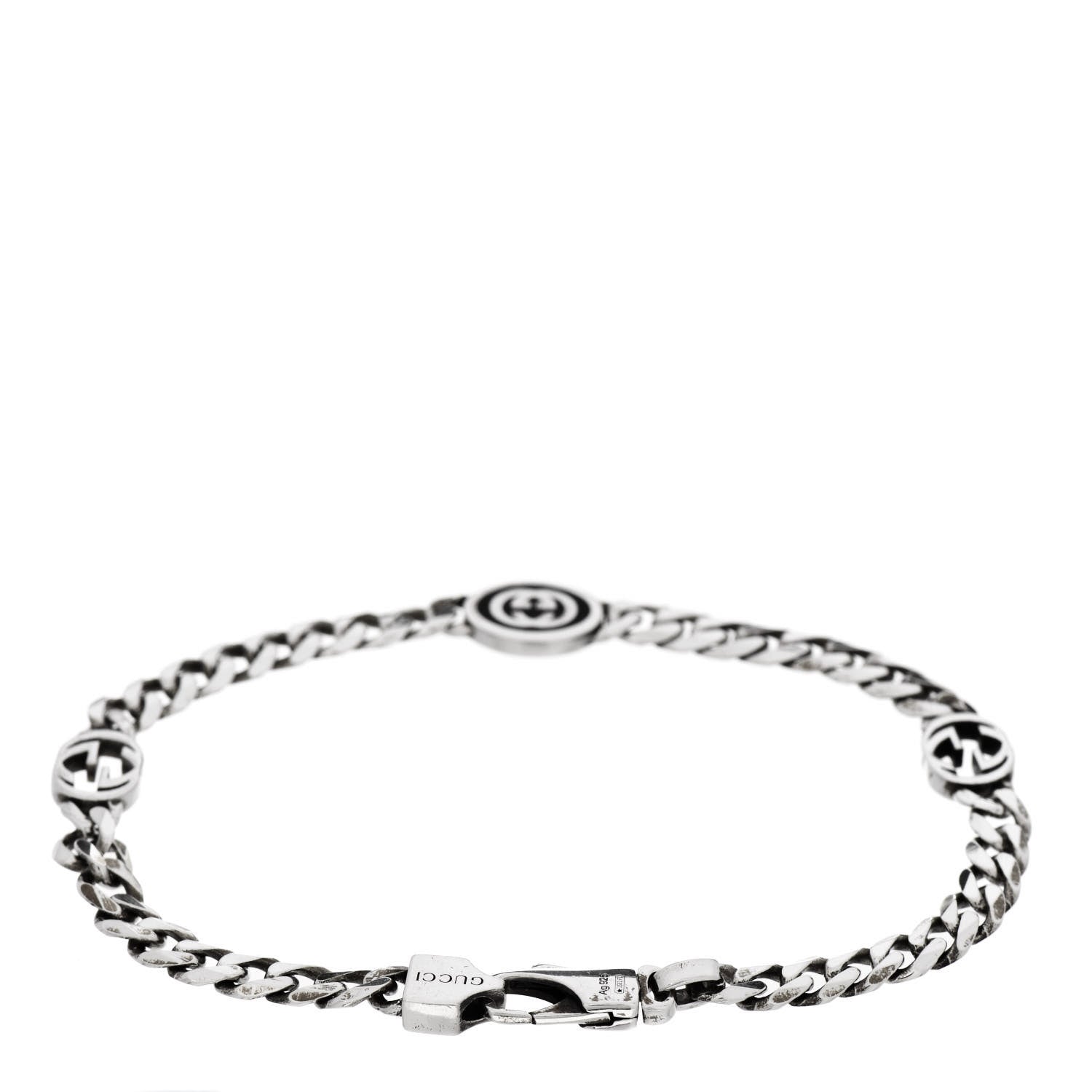 Gucci Sterling Silver Enamel Interlocking G Curb Chain Bracelet Black 2 of 6