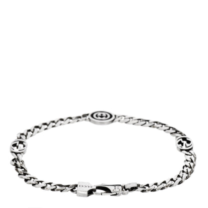 Gucci Sterling Silver Enamel Interlocking G Curb Chain Bracelet Black 2 of 6