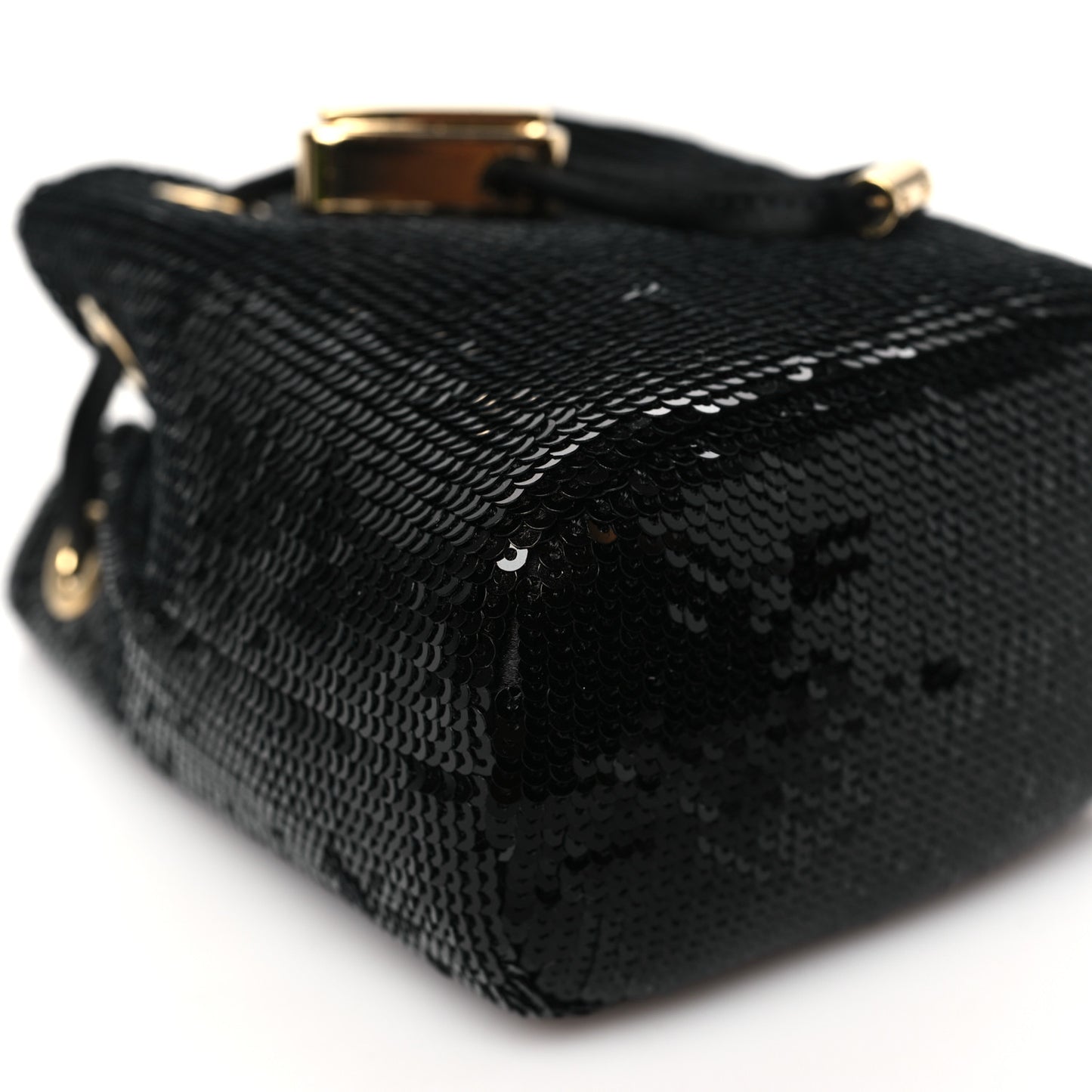 Sequin Satin Triangle Logo Mini Pouch Black