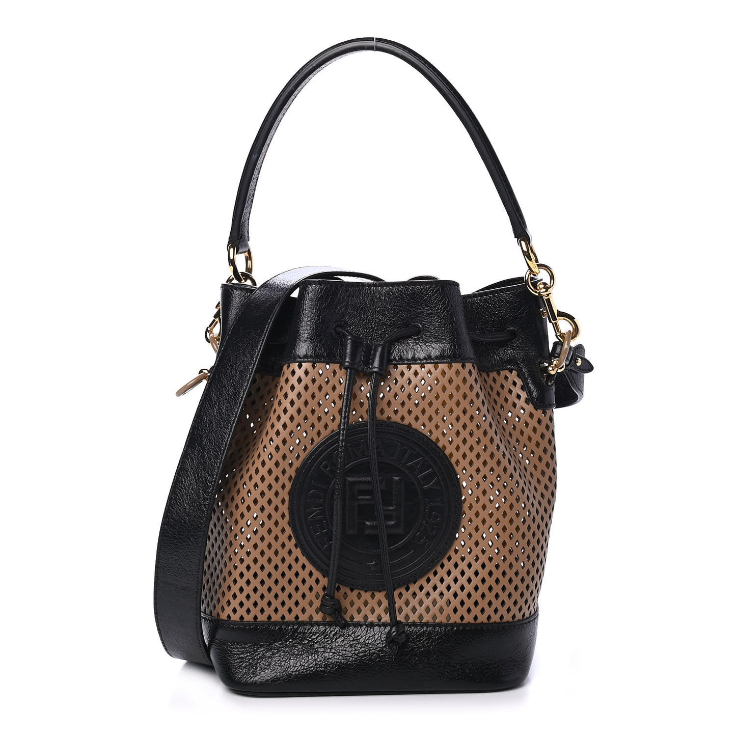 Vitello Liberty Glossy Lambskin F is Fendi Perforated Large Mon Tresor Bucket Bag Sand Mimosa Black