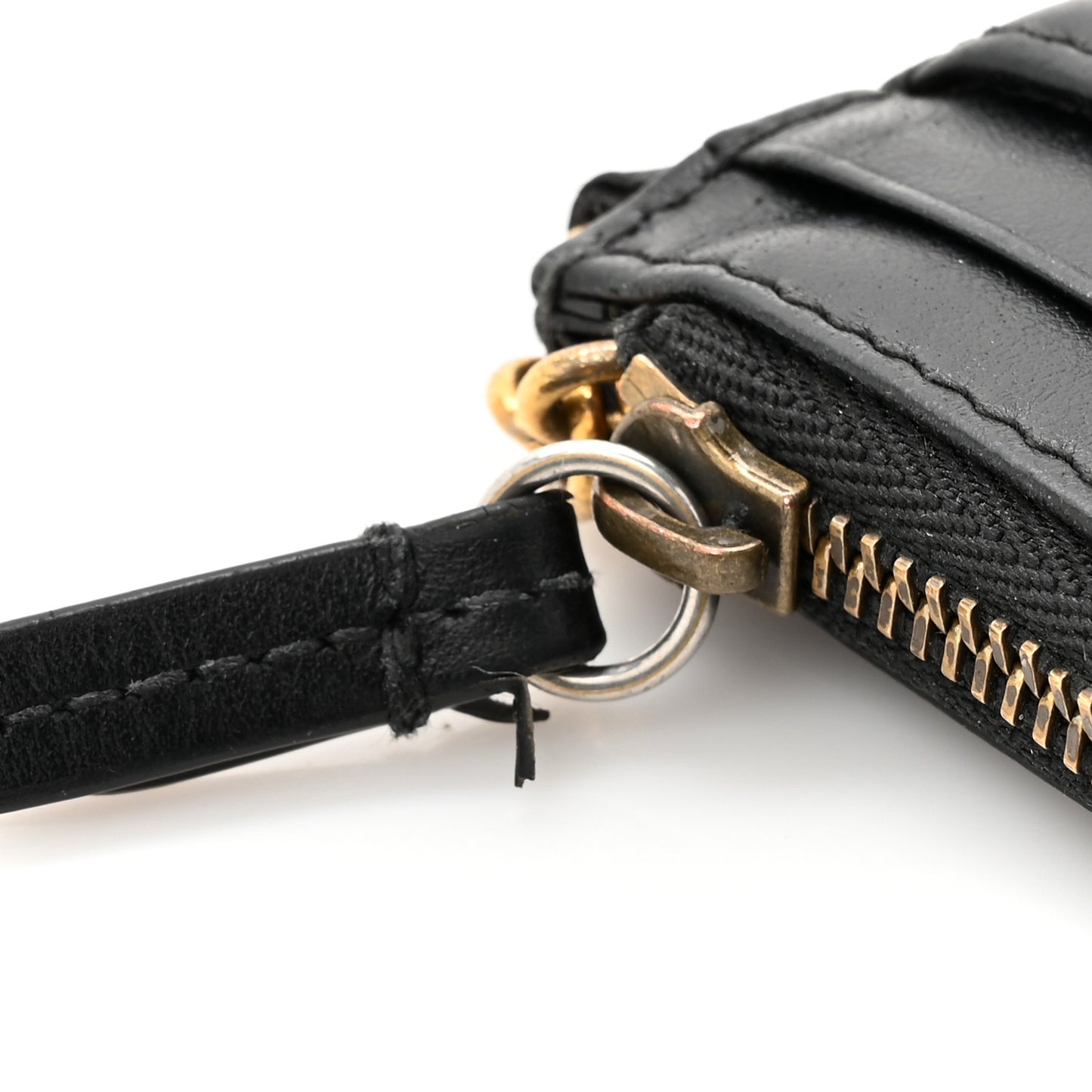 Calfskin Matelasse Chevron GG Marmont Key Case Card Holder Black