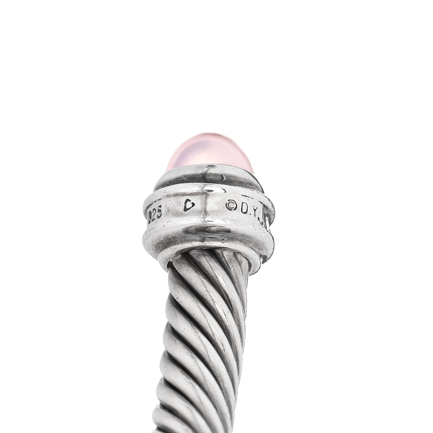 David Yurman Sterling Silver Diamond Rose Quartz 5mm Cable Classics Bracelet 3 of 3