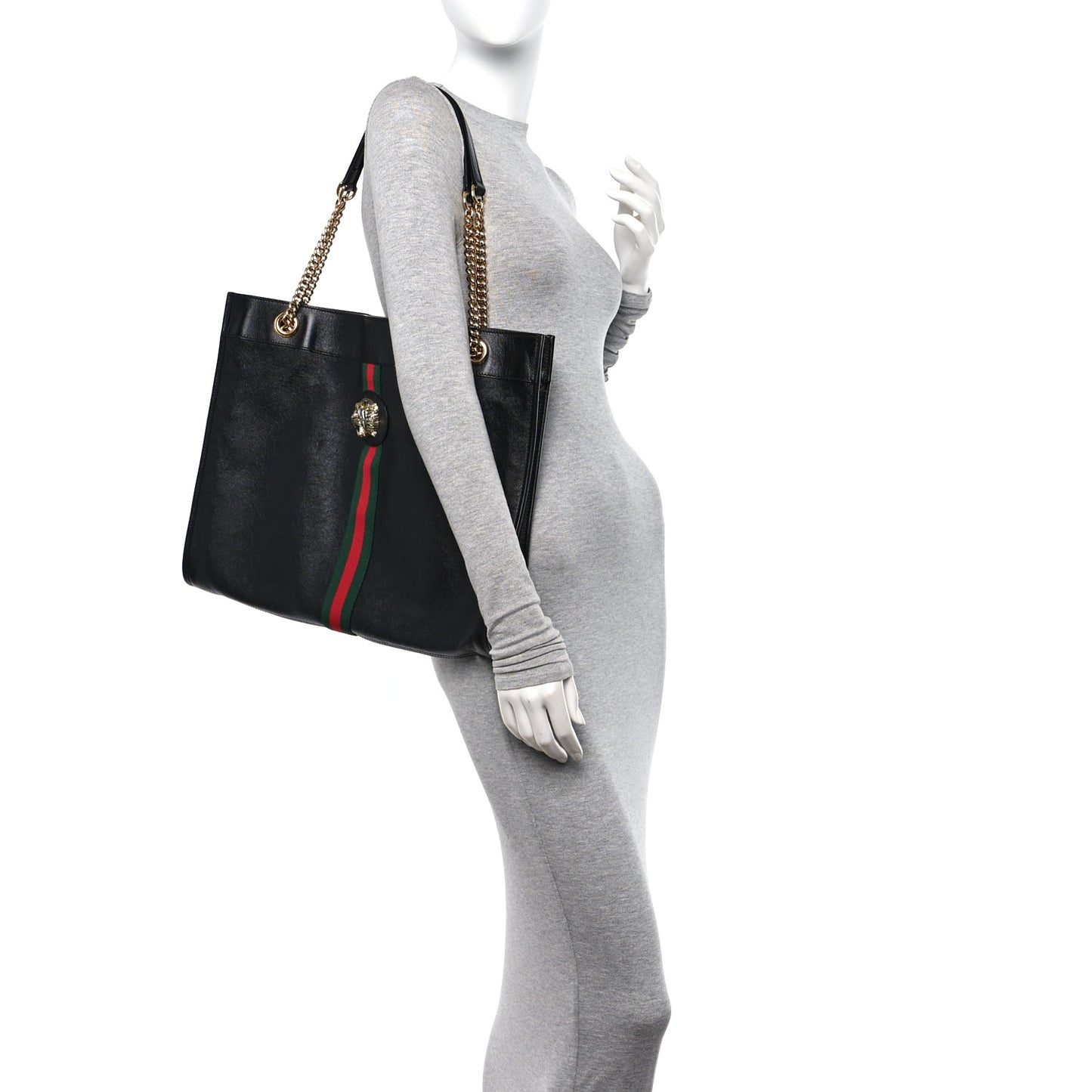 Calfskin Maxi Rajah Chain Tote Black