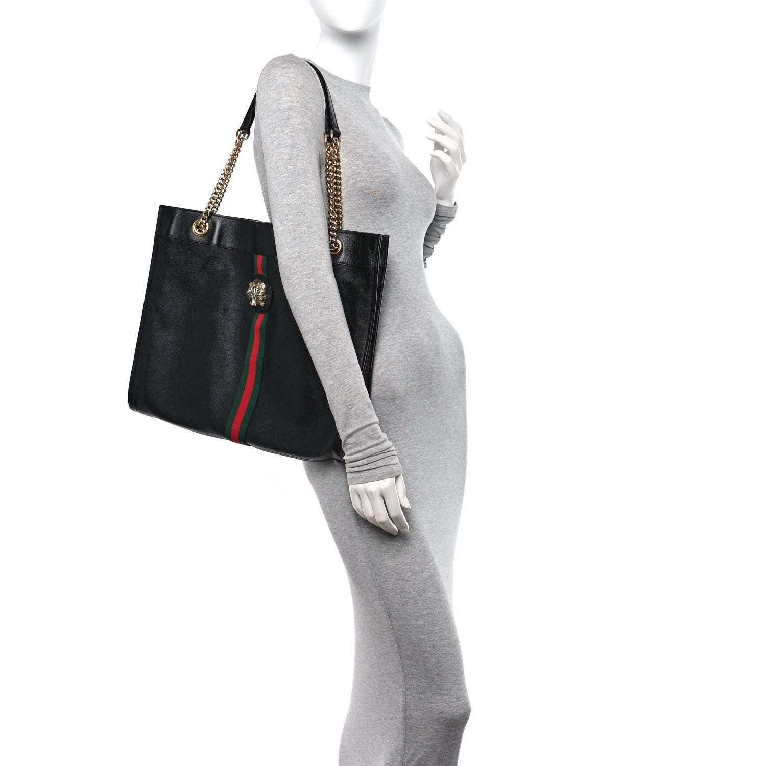 Gucci Calfskin Maxi Rajah Chain Tote Black 2 of 14