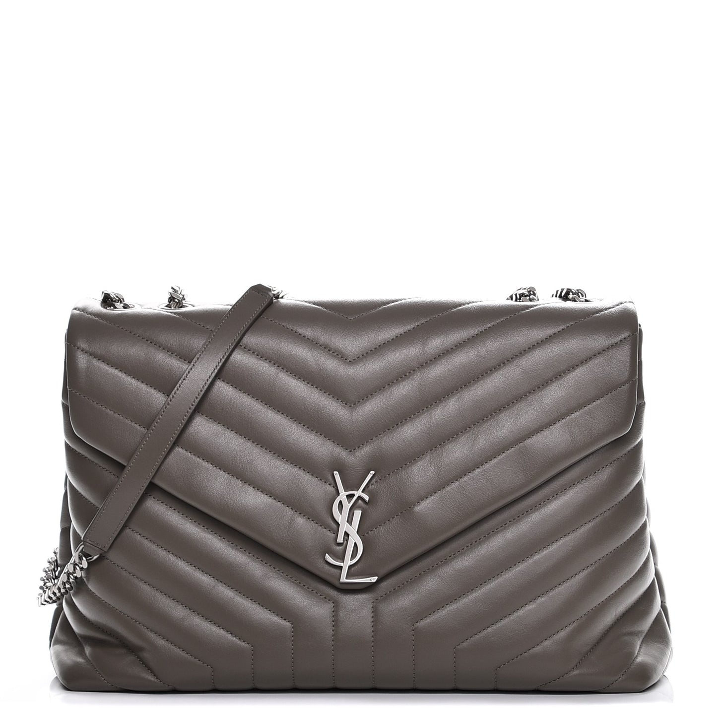 Calfskin Y Quilted Monogram Large Loulou Chain Satchel Fog