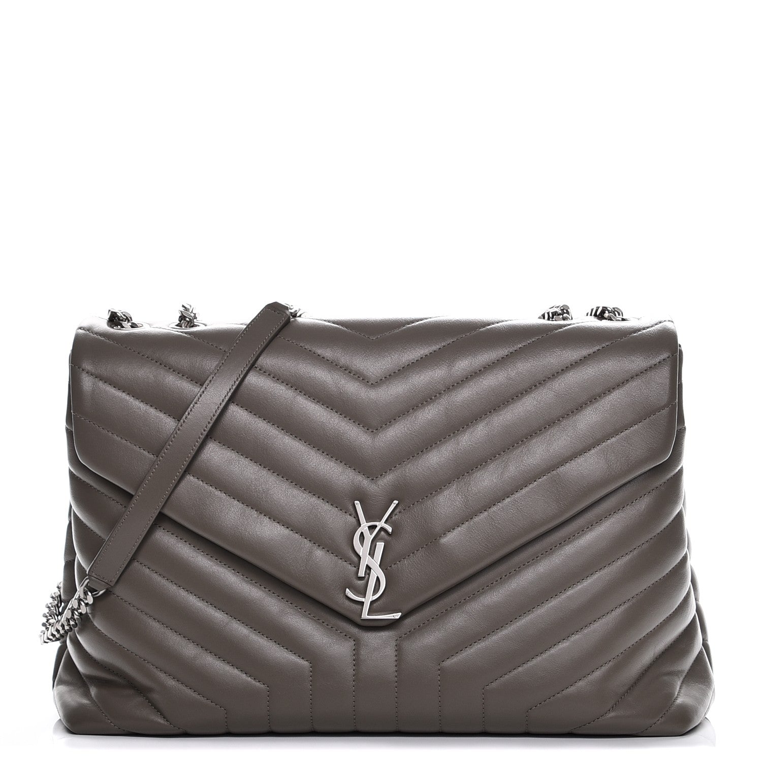 Saint Laurent Calfskin Y Quilted Monogram Large Loulou Chain Satchel Fog 1 of 11