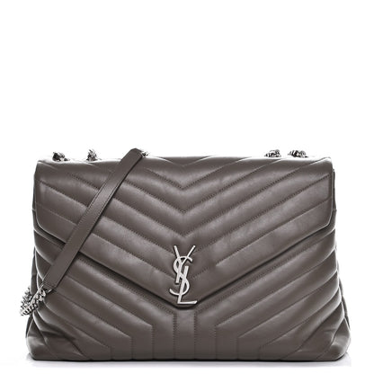 Saint Laurent Calfskin Y Quilted Monogram Large Loulou Chain Satchel Fog 1 of 11