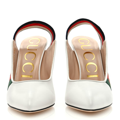 Gucci Malaga Kid Web Sylvie High Heel Slingback Pumps 36.5 White 3 of 8