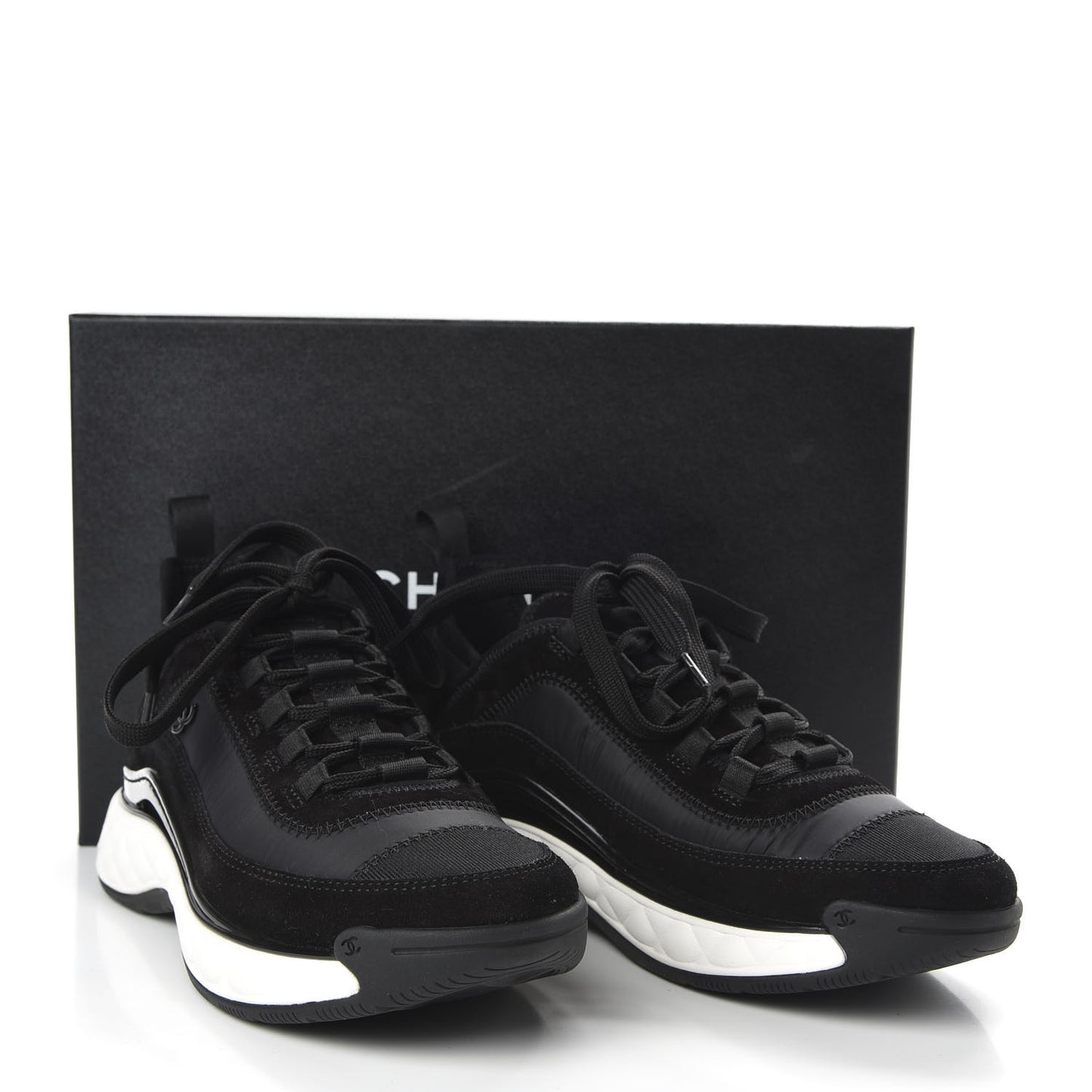 Fabric Calfskin Suede CC Sneakers 37 Black