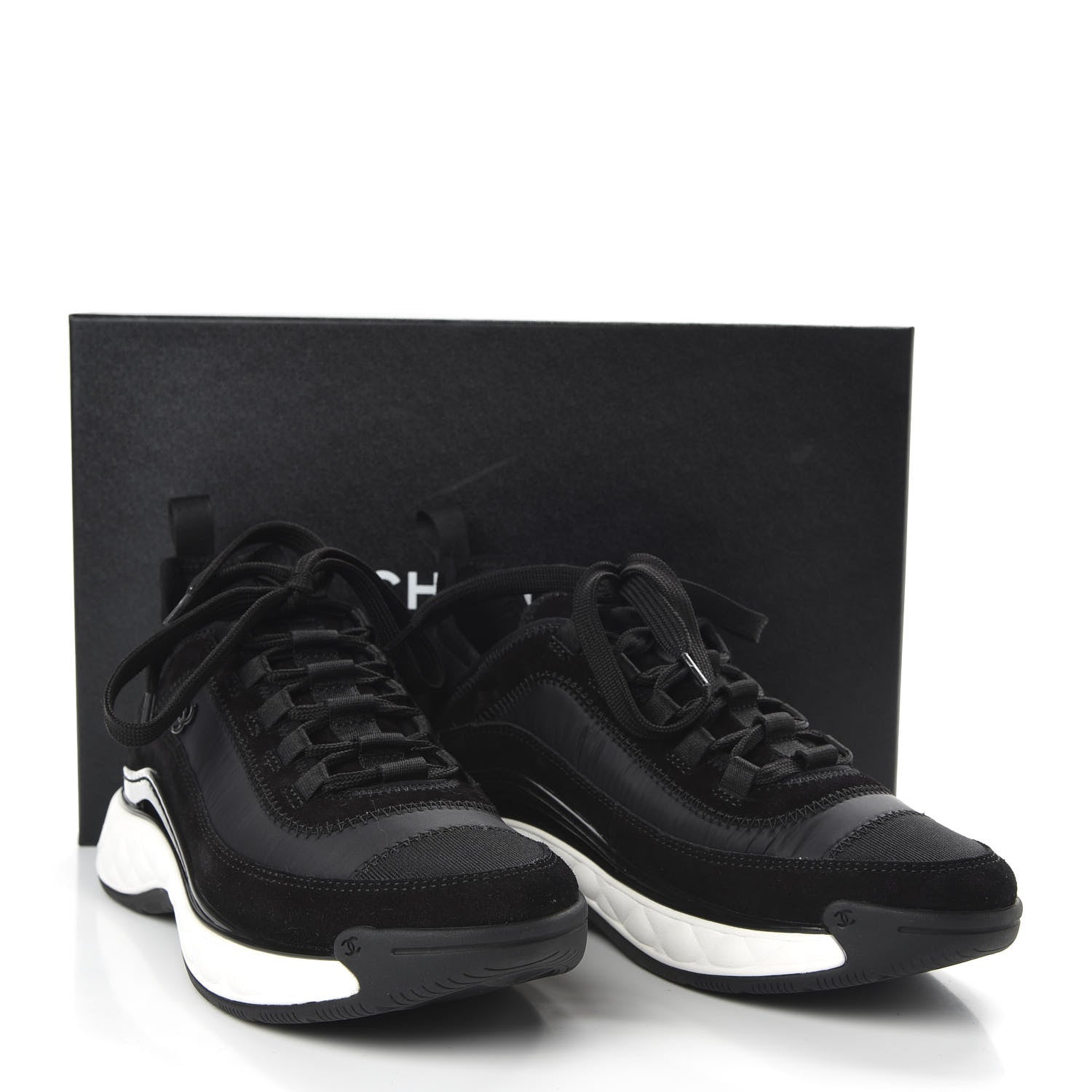 Chanel Fabric Calfskin Suede CC Sneakers 37 Black 10 of 10