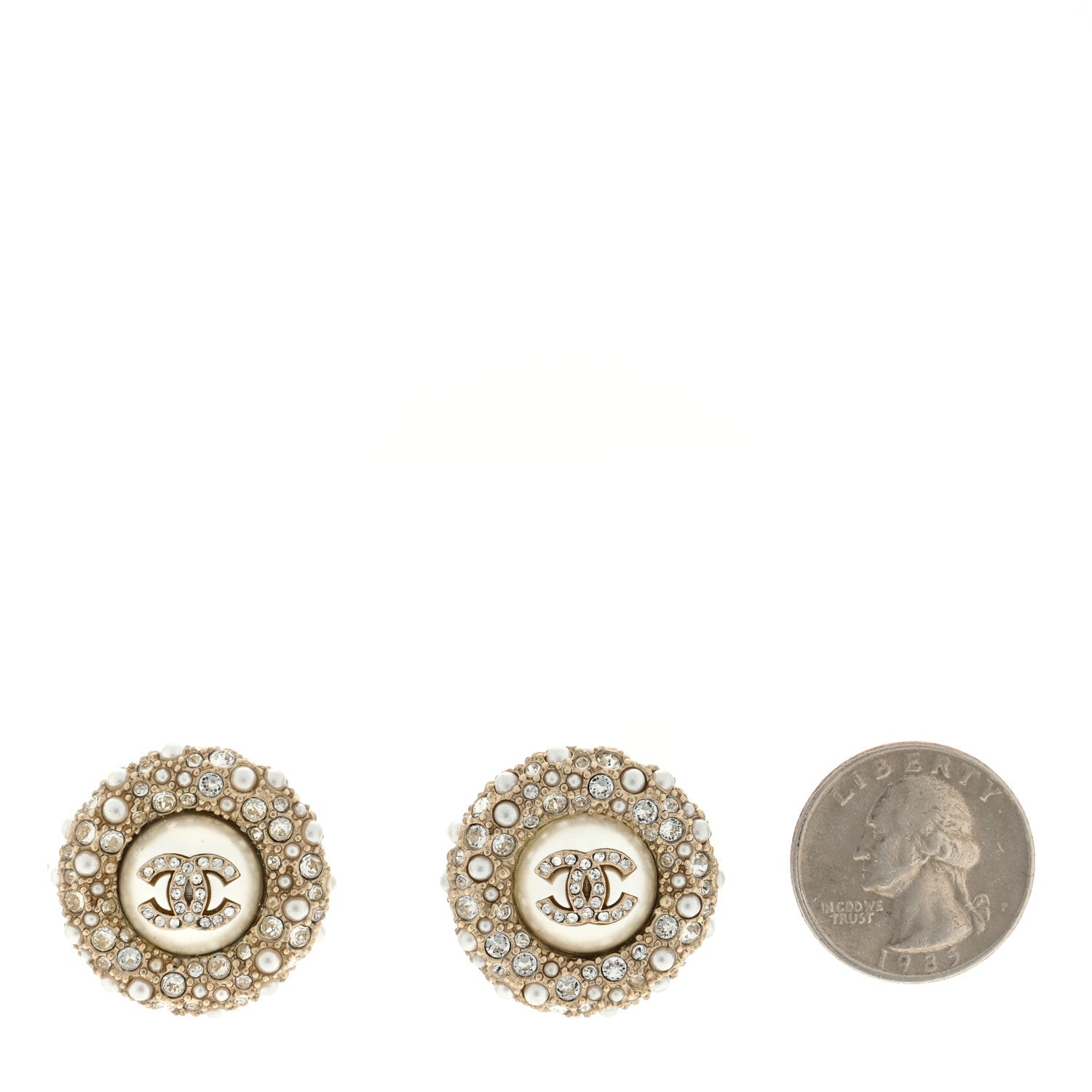Chanel Pearl Crystal CC Round Earrings Light Gold 2 of 4