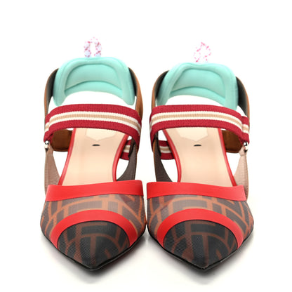 Fendi Technical Mesh FF Colibri 55mm Slingback Pumps 38 Tobacco Moro Cipria Papavero Camelia 2 of 10