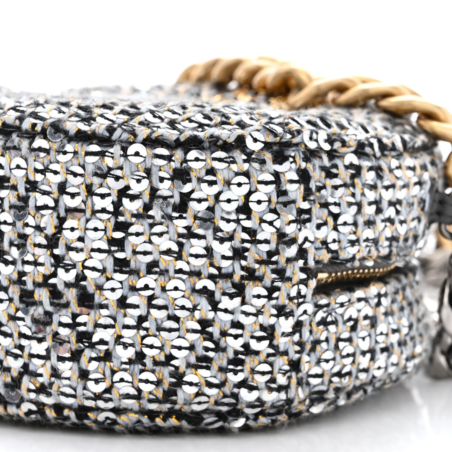 Chanel Sequin Chanel 19 Round Clutch With Chain Silver Black 10 of 10