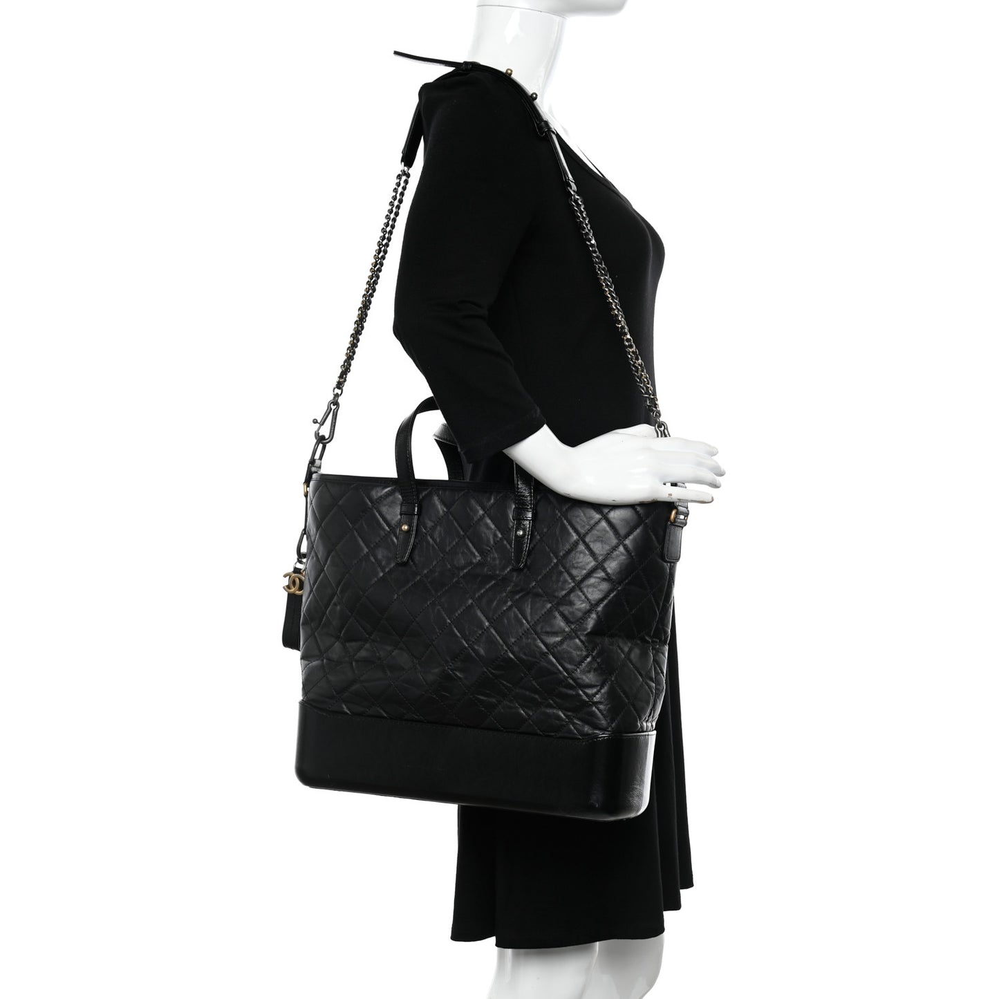 Aged Calfskin Quilted Large Gabrielle Shopping Tote Black