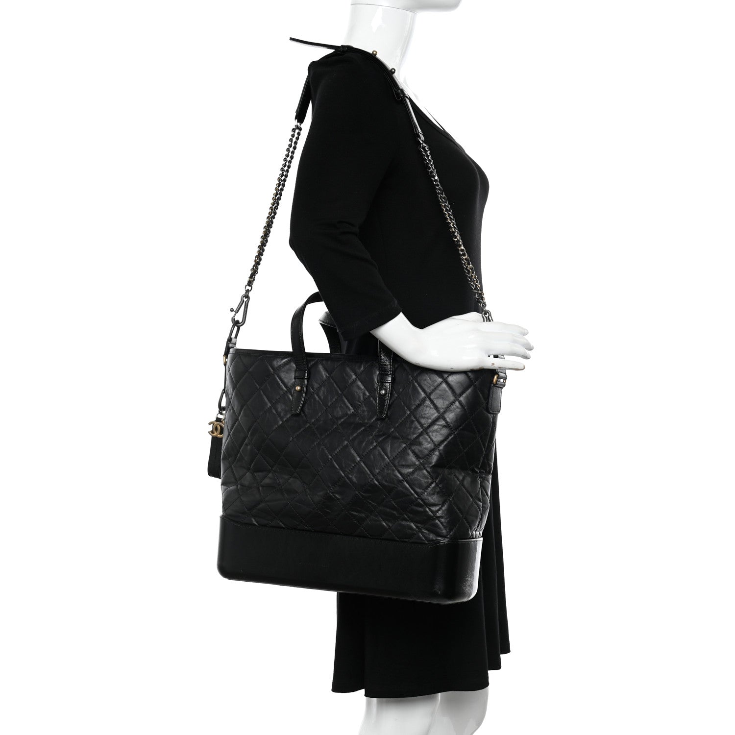 Chanel Aged Calfskin Quilted Large Gabrielle Shopping Tote Black 2 of 10