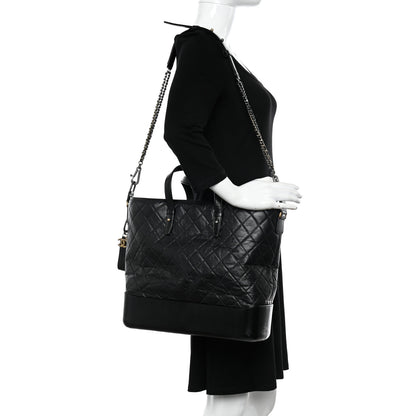 Chanel Aged Calfskin Quilted Large Gabrielle Shopping Tote Black 2 of 10