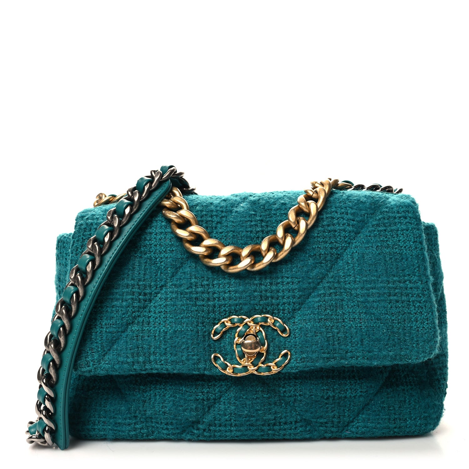 Chanel Tweed Quilted Medium Chanel 19 Flap Green 1 of 10