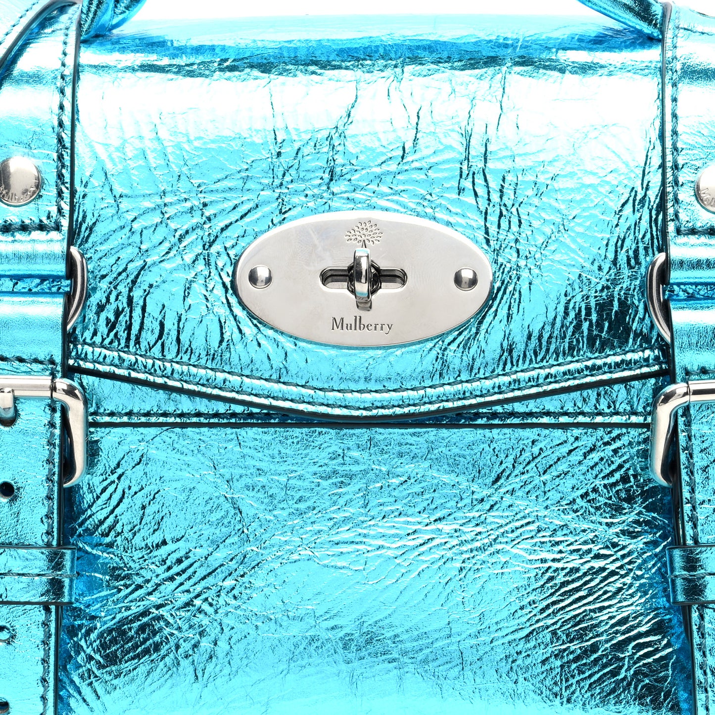 Metallic Crinkled Calfskin Mini Alexa Portobello Blue