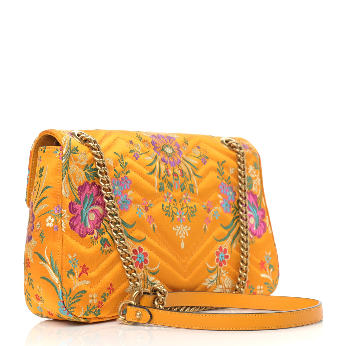 Jacquard Matelasse Floral Medium GG Marmont Shoulder Bag Yellow