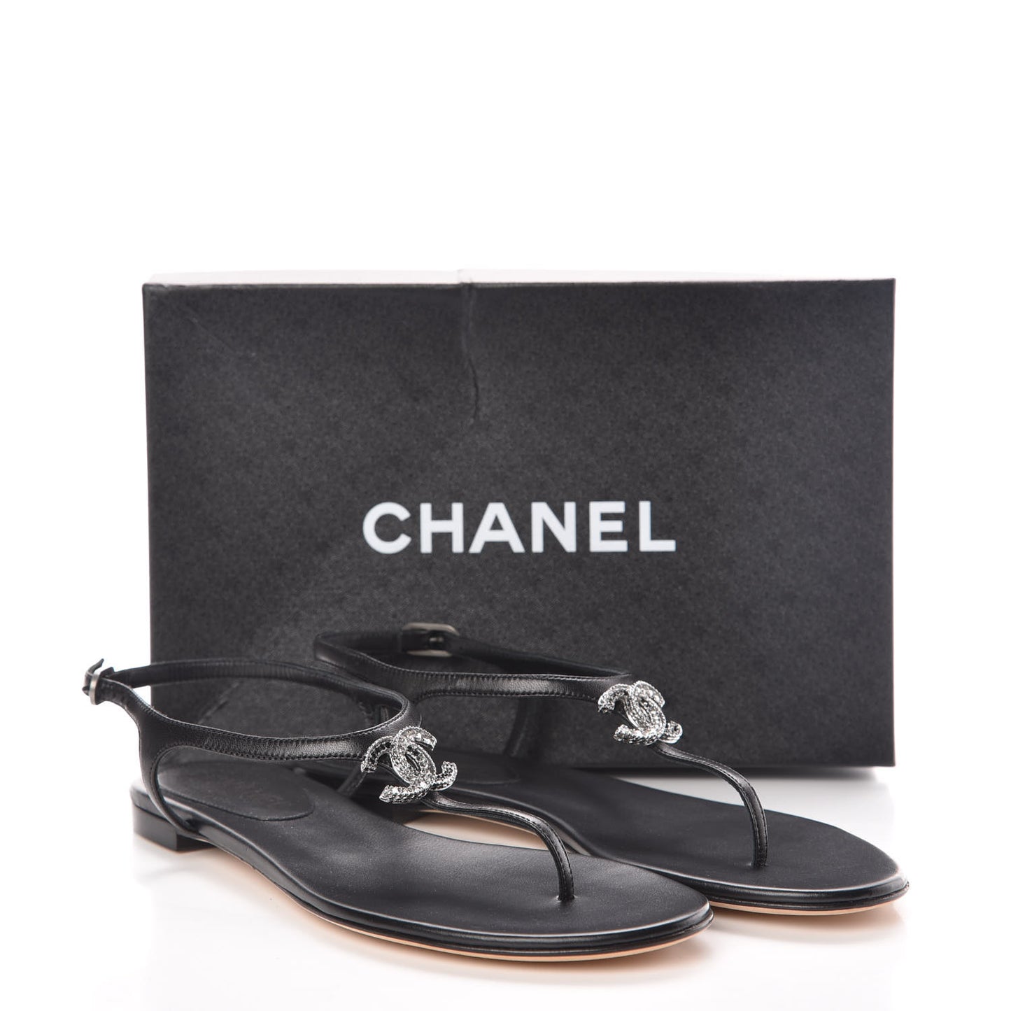 Lambskin Crystal CC Thong Sandals 39 Black