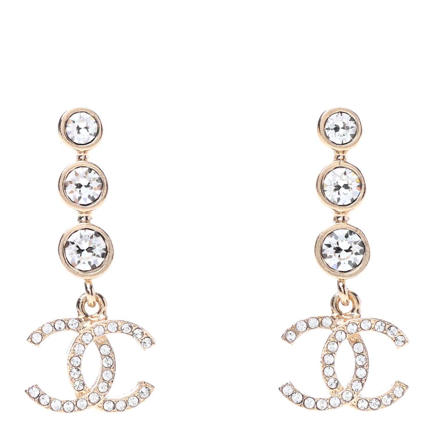 Chanel Crystal CC Drop Earrings Gold 1 of 4