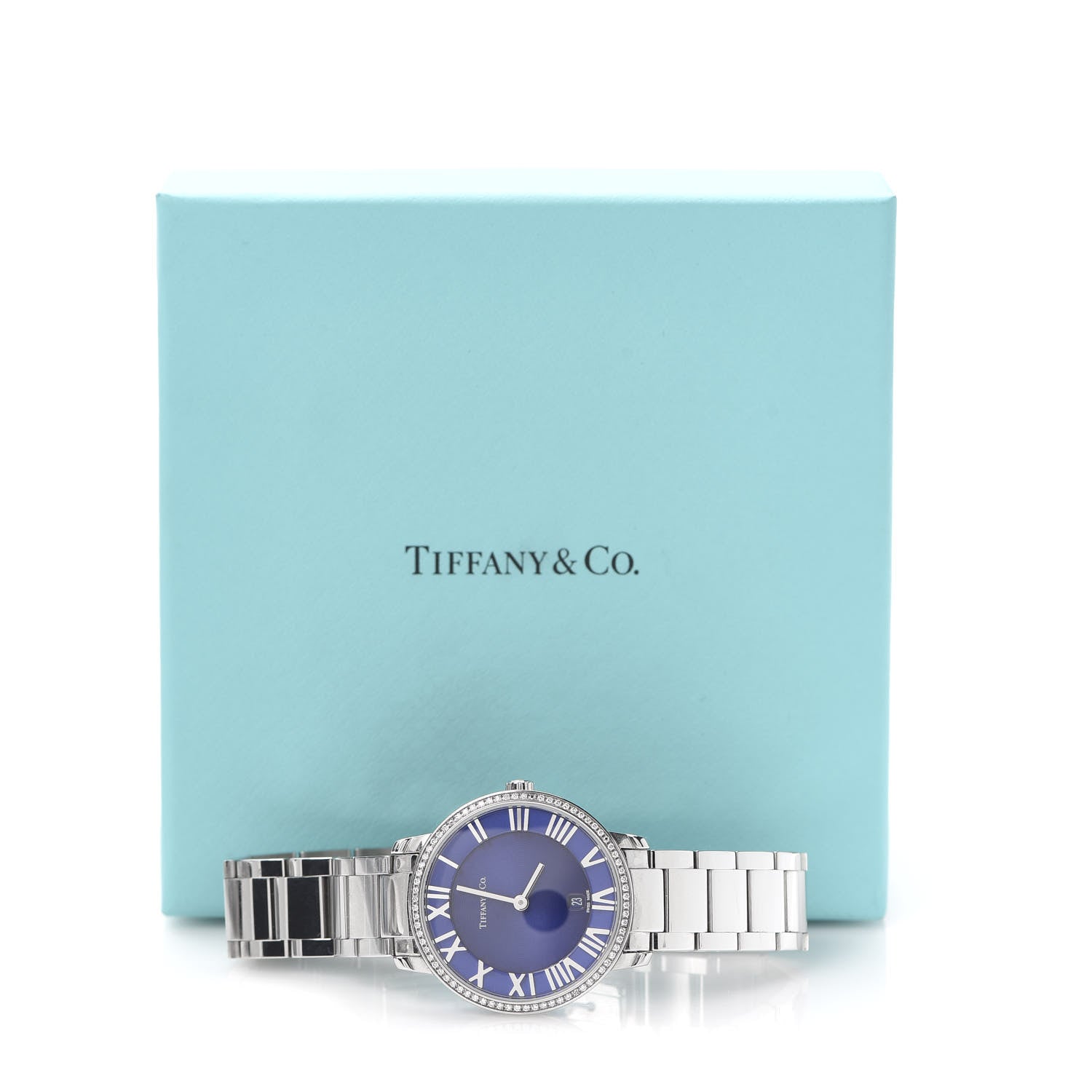 Tiffany Stainless Steel Diamond Bezel 31mm Atlas 2-Hand Quartz Watch Blue Azure 7 of 7