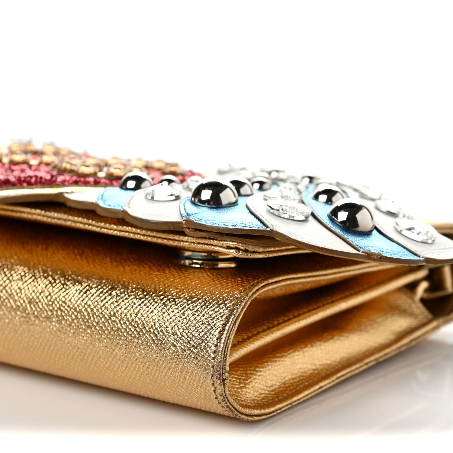Dolce & Gabbana Metallic Calfskin Crystal Embellished DG Wing Shoulder Bag Gold Multicolor 8 of 8