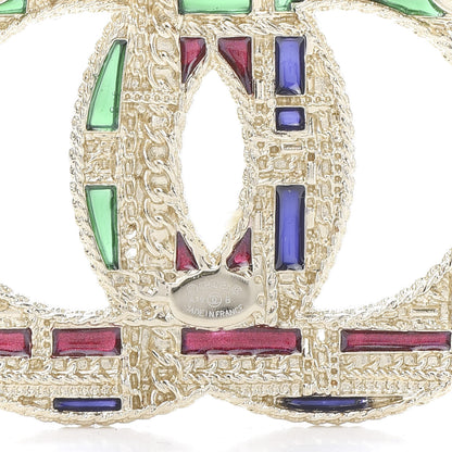 Chanel Crystal Pearl CC Tweed Brooch Gold Multicolor 4 of 5