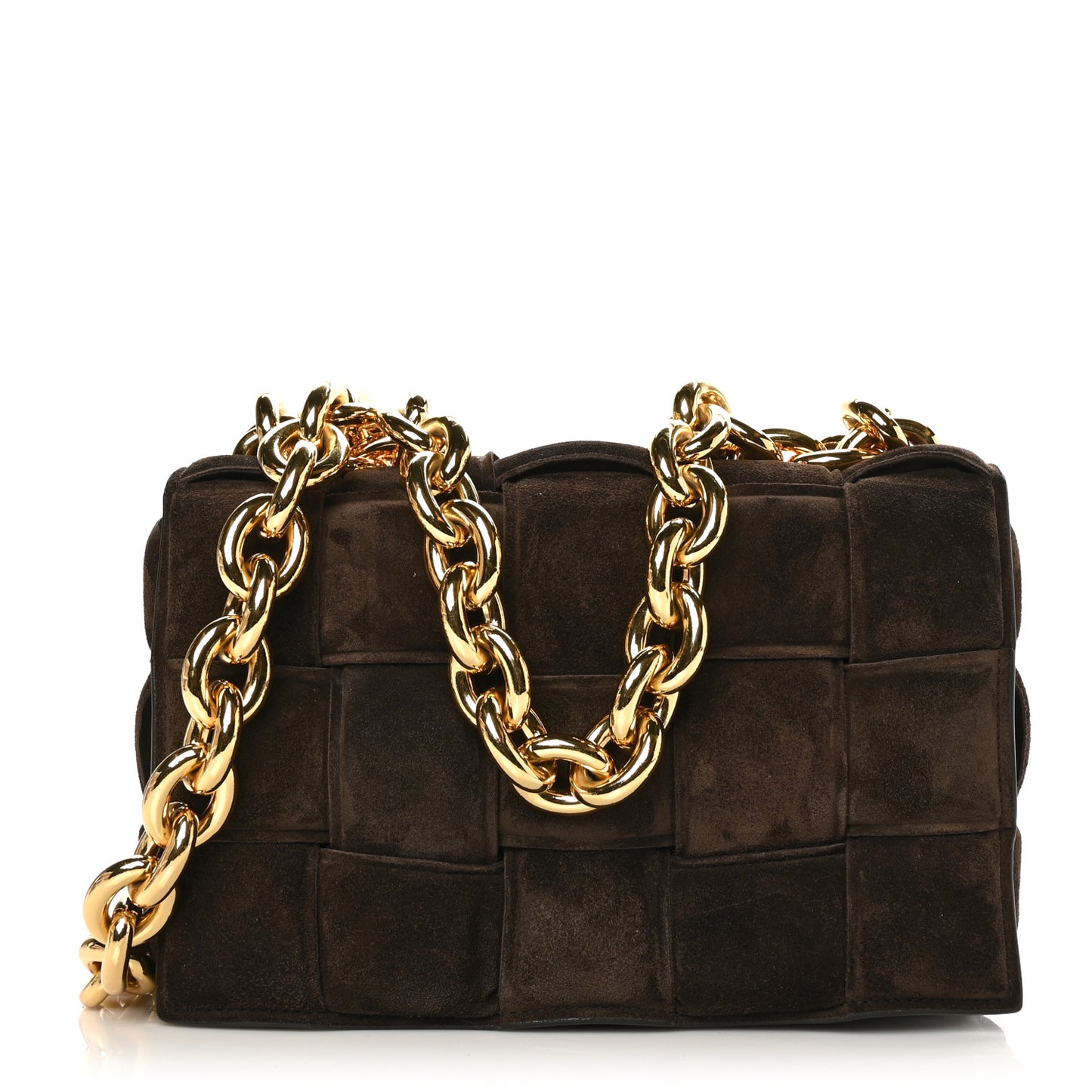 Suede Maxi Intrecciato Padded Chain Cassette Crossbody Bag Fondant