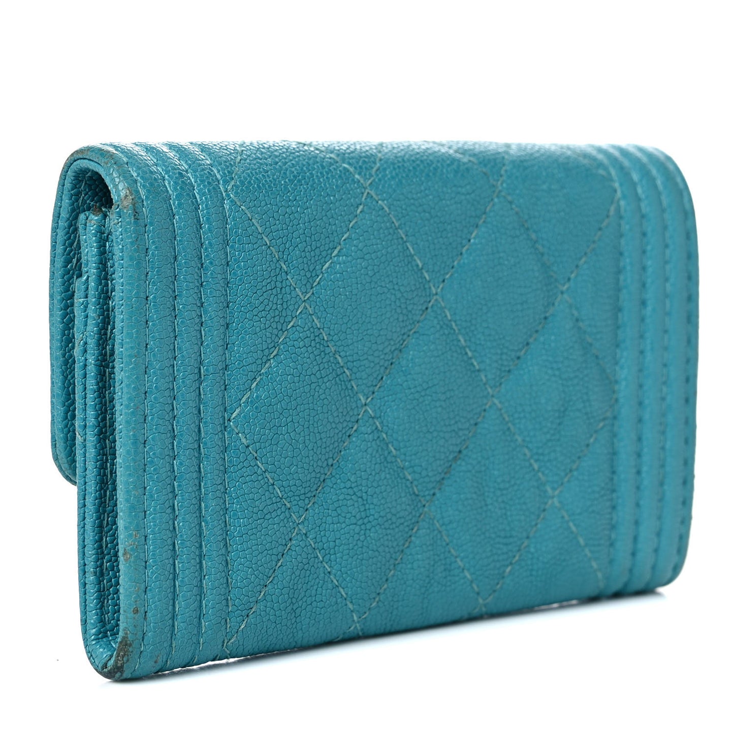 Caviar Quilted Boy Card Holder Wallet Turquoise