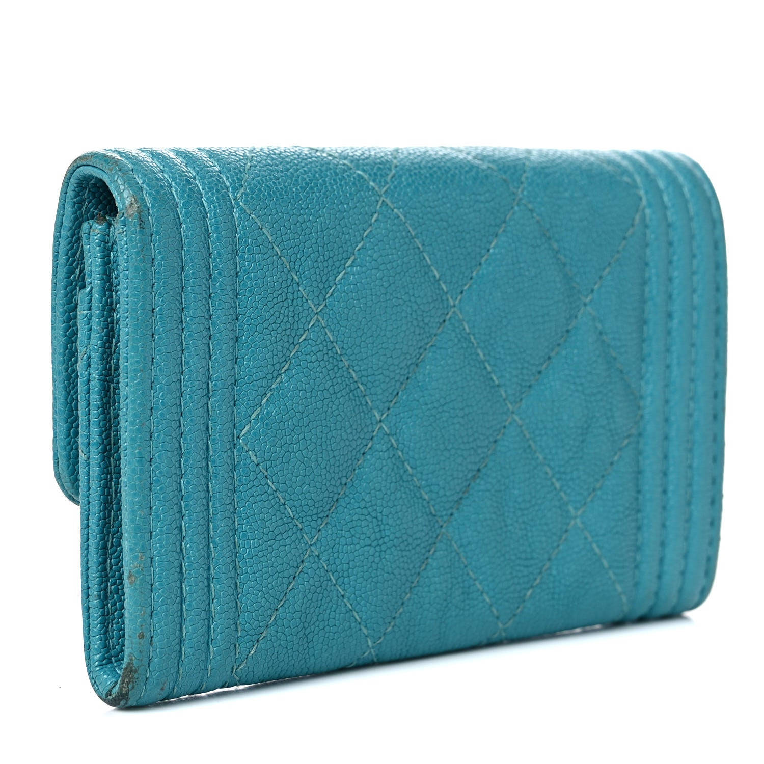 Chanel Caviar Quilted Boy Card Holder Wallet Turquoise 3 of 16