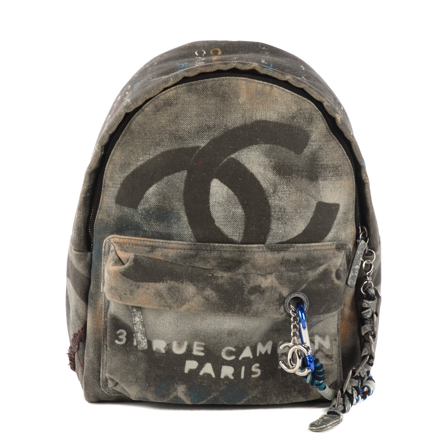 Graffiti Printed Canvas Small Backpack Grey