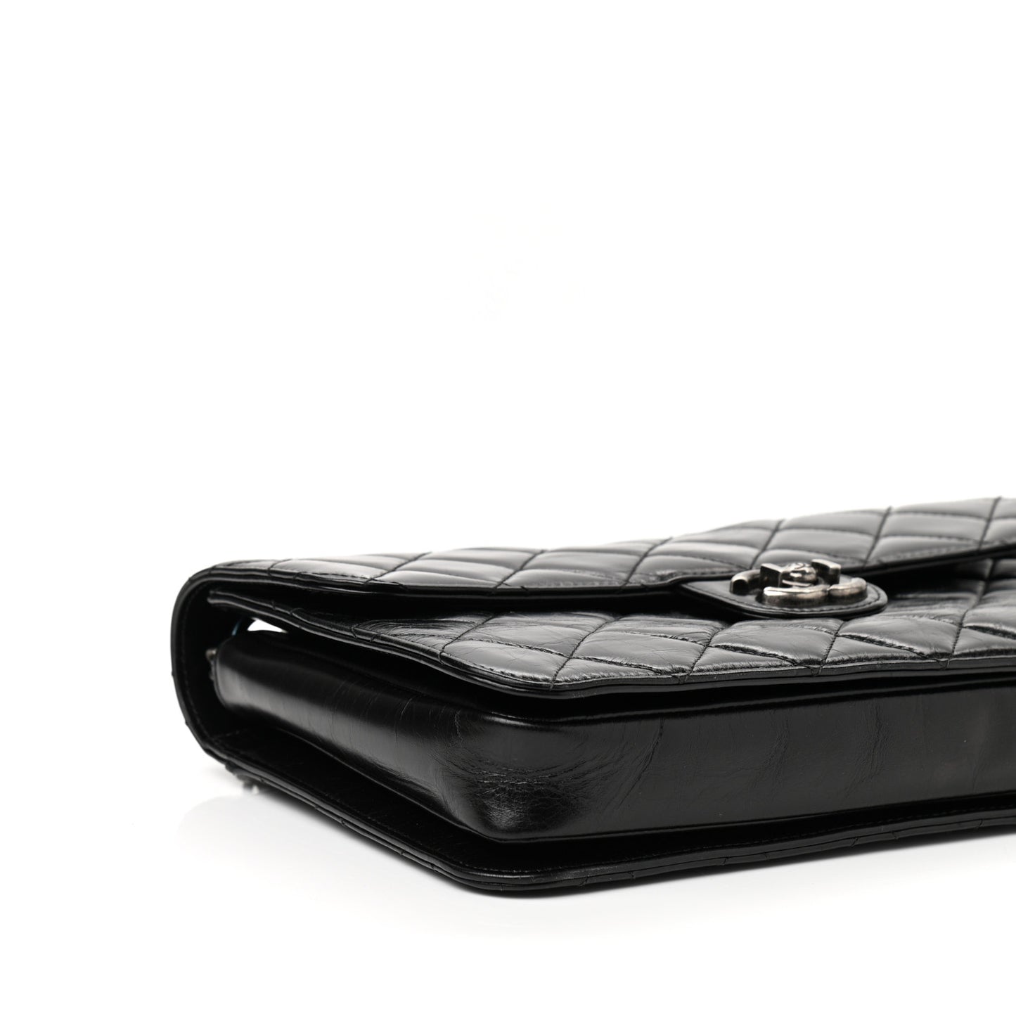 Glazed Calfskin Quilted Large Perfect Edge Flap Black