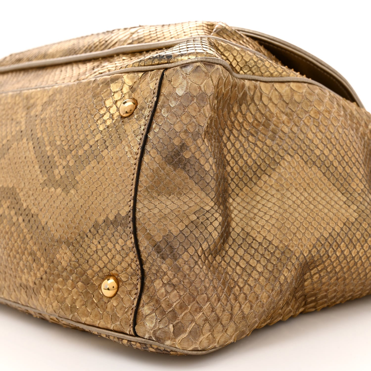 Gucci Metallic Snakeskin Medium 1973 Top Handle Satchel Gold 10 of 14