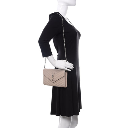 Saint Laurent Grain De Poudre Matelasse Chevron Monogram Chain Wallet Rose Poudre 2 of 11