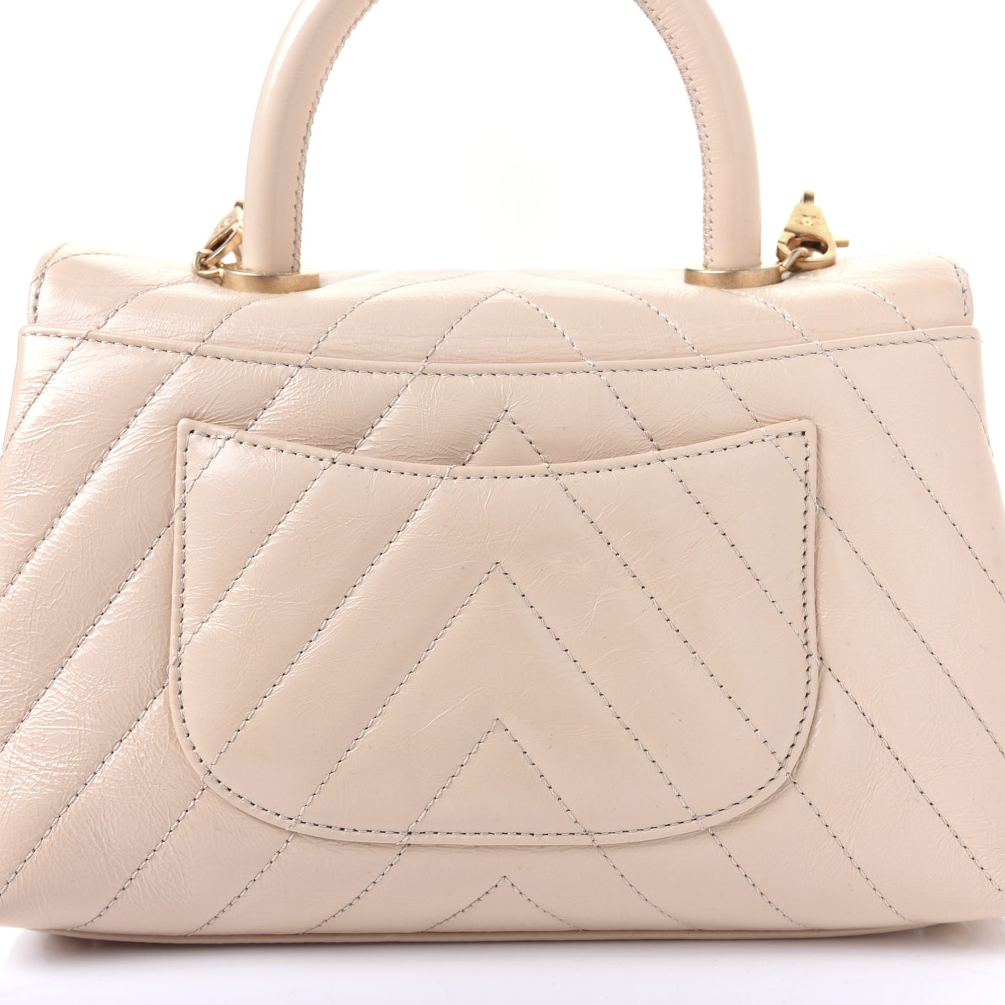 Calfskin Chevron Quilted Mini Coco Handle Flap Beige