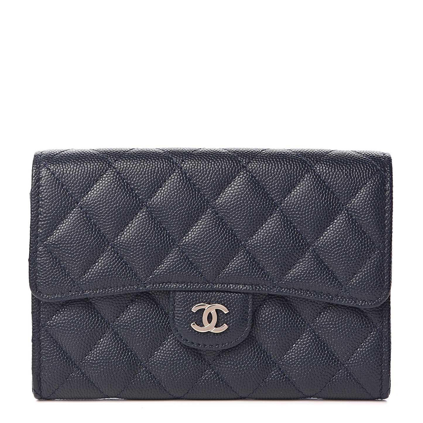 Caviar Quilted Medium Flap Wallet Navy