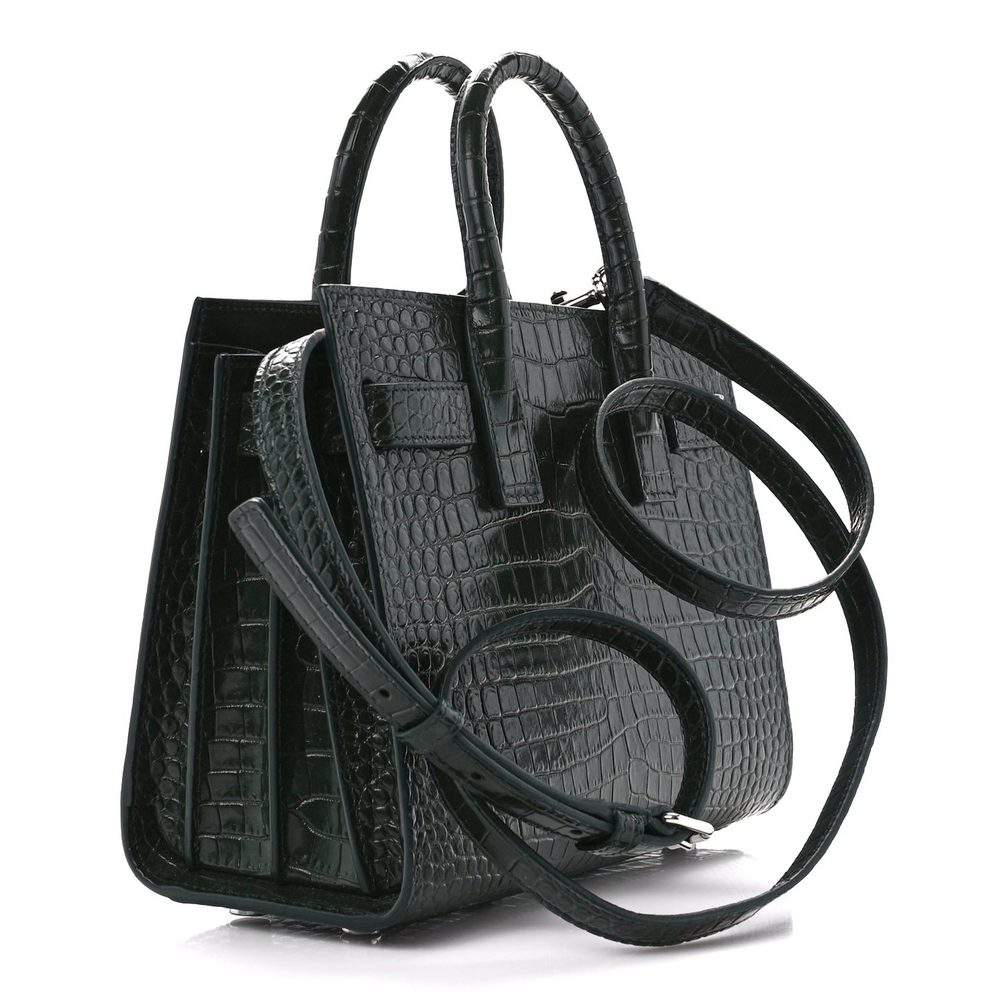 Calfskin Crocodile Embossed Nano Sac De Jour Dark Green