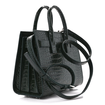 Saint Laurent Calfskin Crocodile Embossed Nano Sac De Jour Dark Green 3 of 12