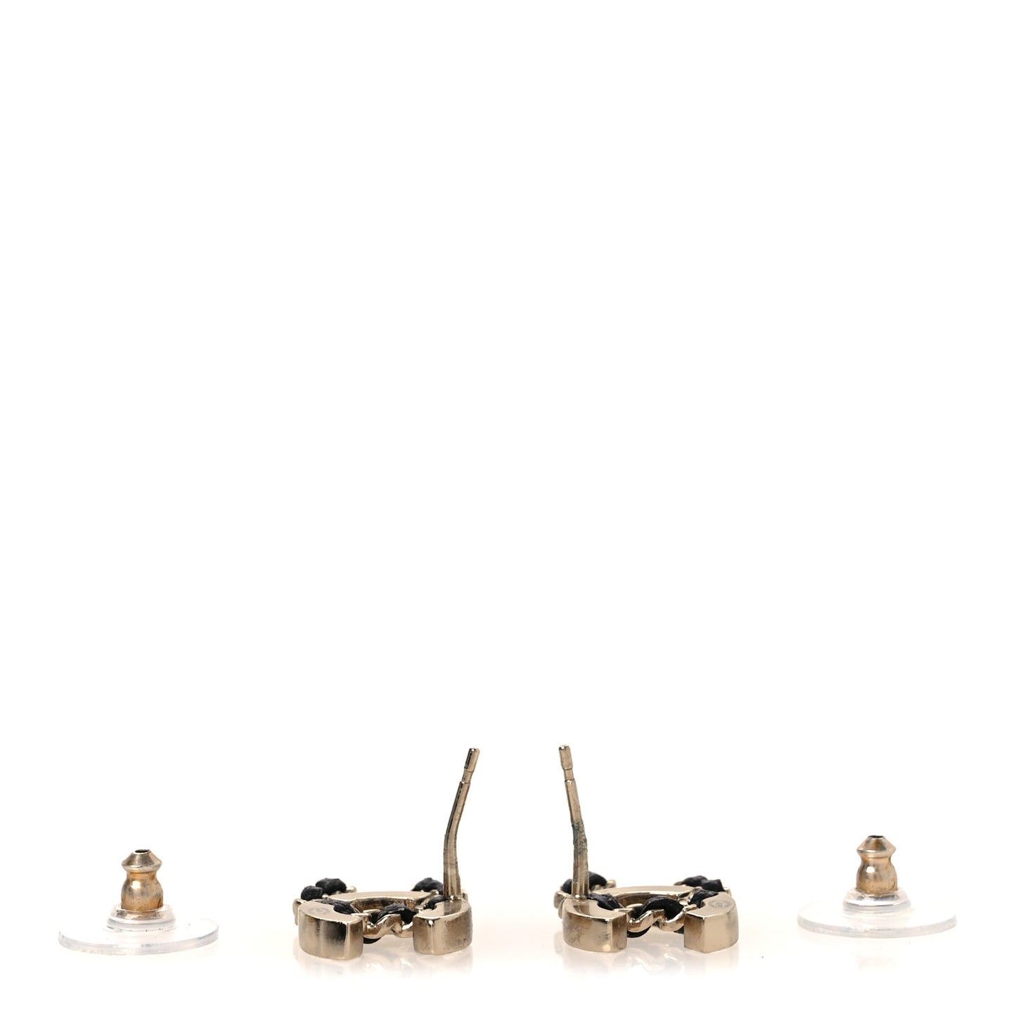 Crystal Baguette Lambskin Chain CC Vintage Allure Stud Earrings Black Gold