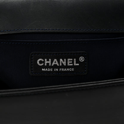 Chanel Tweed Lambskin Woven Medium Boy Flap Navy Blue 6 of 10