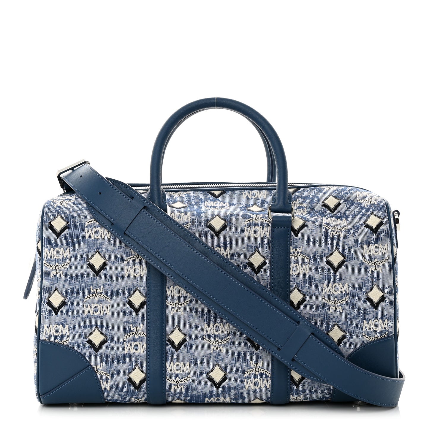 Vintage Jacquard Monogram Aren Traveler Weekender Duffle Bag Blue