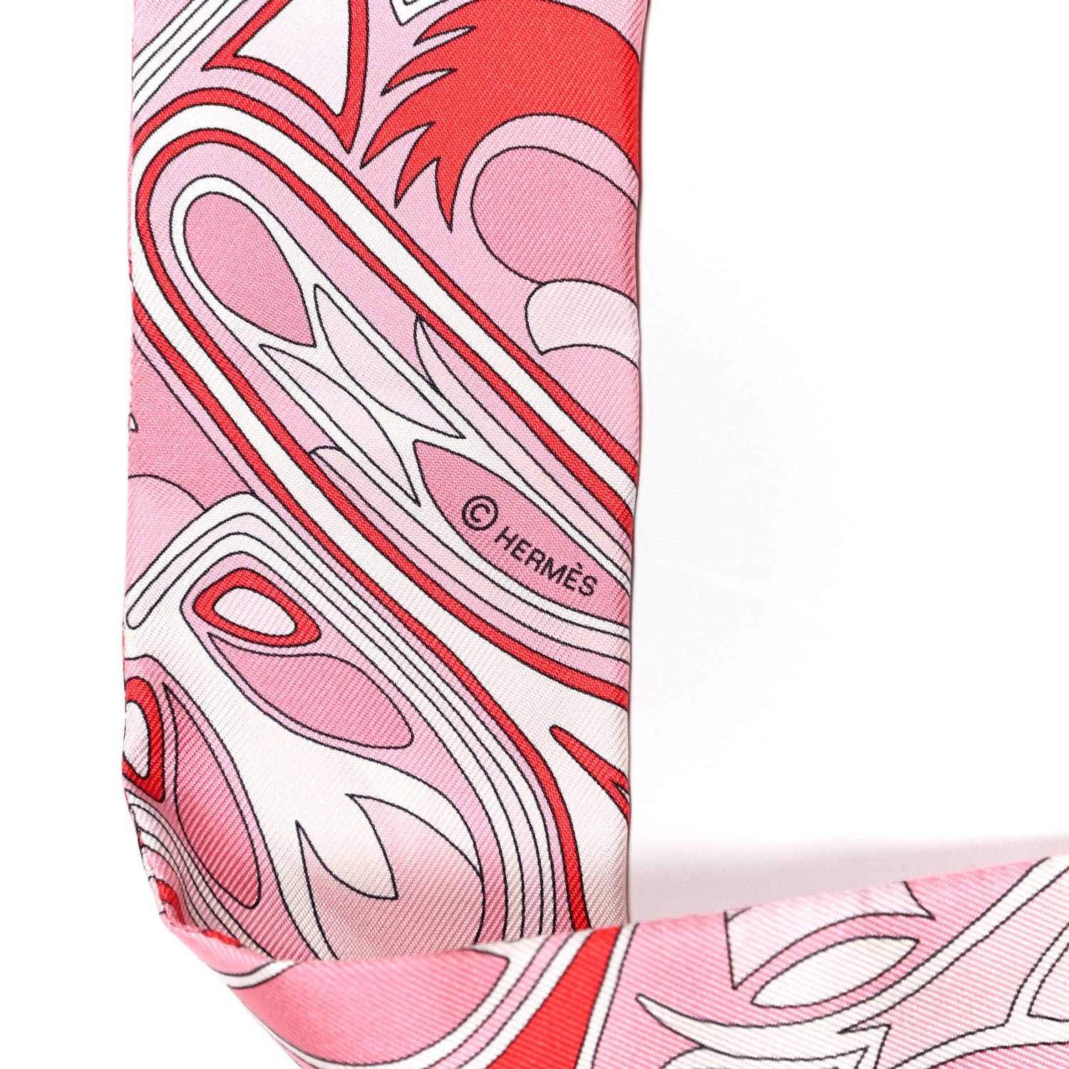Hermes Silk Folklore Twilly Rose Rouge White 3 of 4