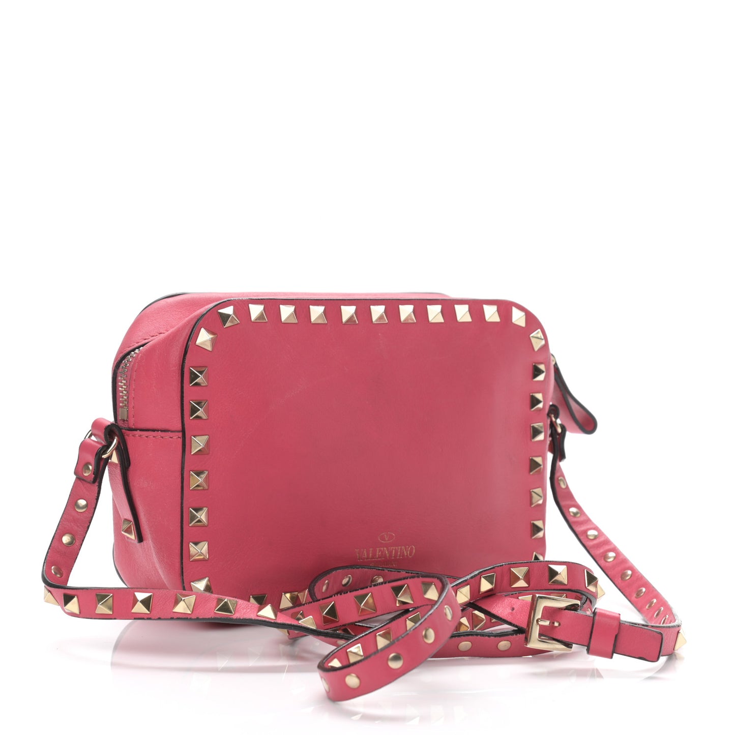 Calfskin Rockstud Camera Crossbody Bag Deep Rose