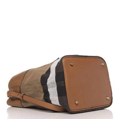 Burberry Grainy Calfskin Canvas Mega Check Medium Ashby Tassel Hobo Saddle Brown 4 of 11