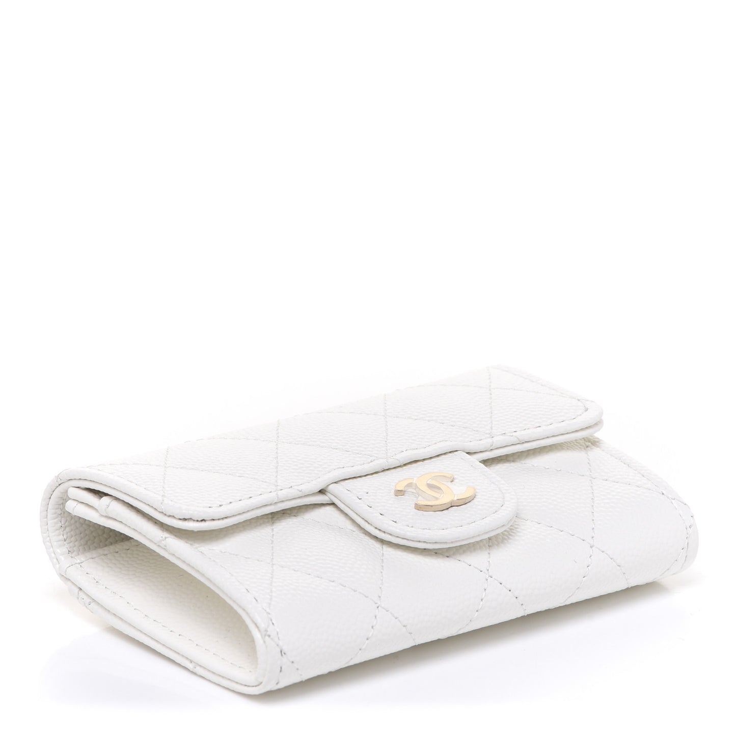 Caviar Quilted Flap Card Holder Wallet White