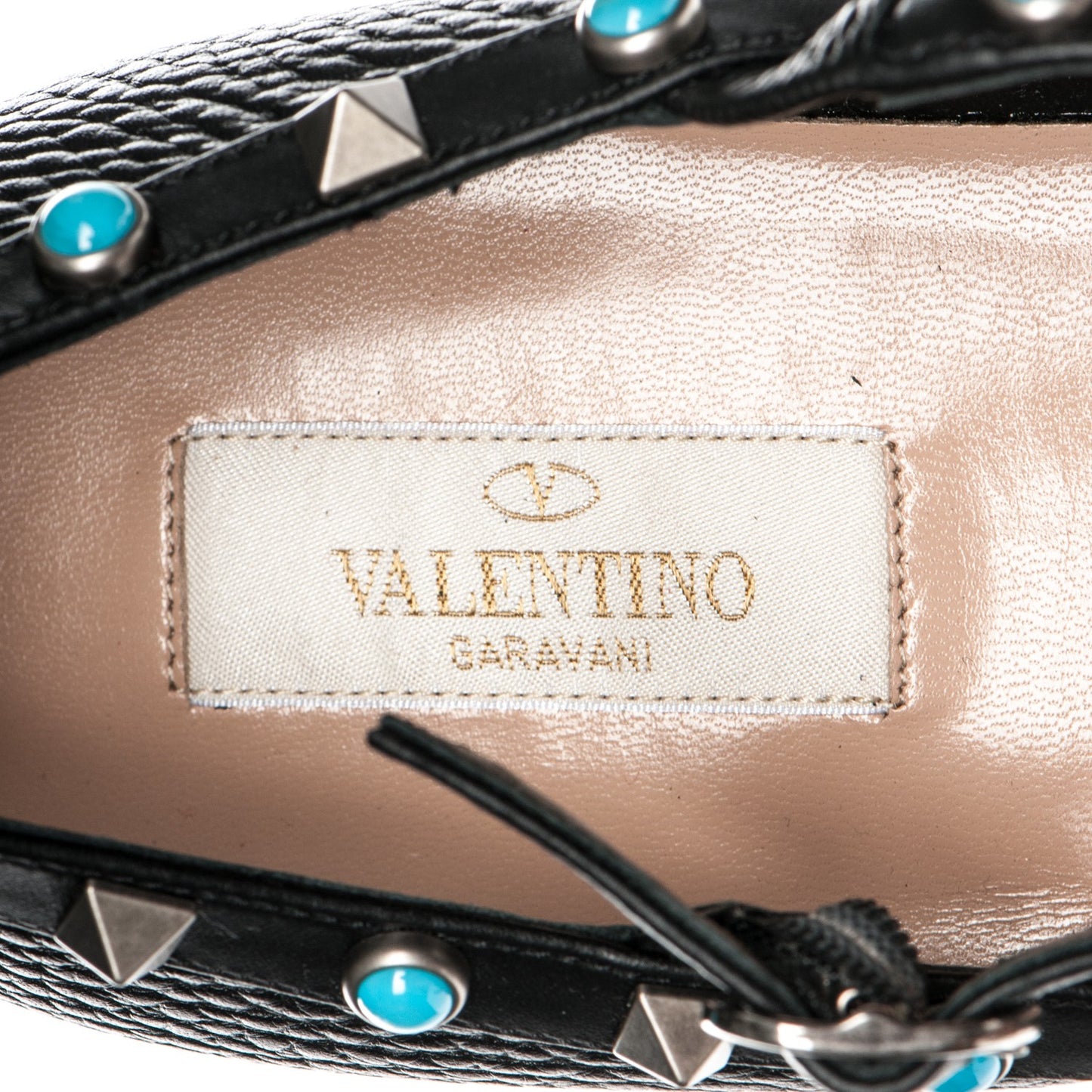 Pebbled Calfskin Rockstud Rolling Cage Ballerina Flats 41 Black