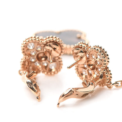 Van Cleef & Arpels 18K Rose Gold Diamond Grey Mother of Pearl Magic Alhambra 2 Motifs Earrings 3 of 6