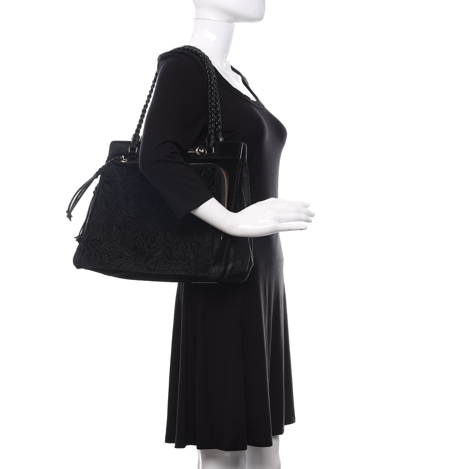 Valentino Garavani Calf Hair Lace Demetra Satchel Black 2 of 12